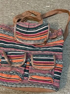 Multicolor Striped Woven Back pack with Front Pockets